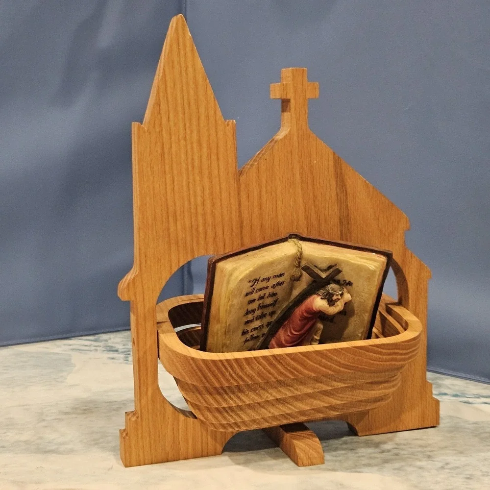 John Keim Folding Basket Wood Church Shape Longaberger Style Handmade‎ Decor